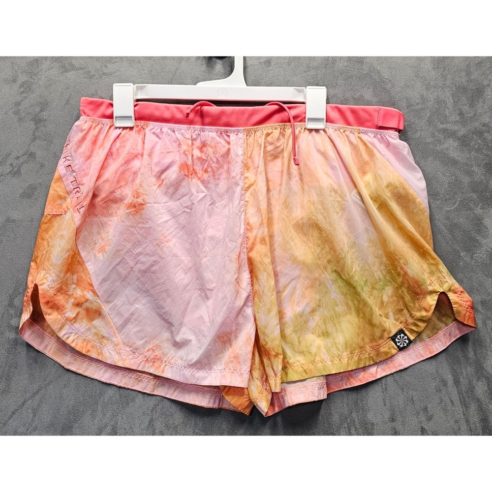 Nike Trail Running Shorts Womens XL Orange Pink Tie Dye 3 Inch Inseam Pockets